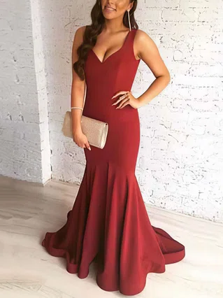 Trumpet/Mermaid V-neck Jersey Sweep Train Prom Dresses #Favs020105484 Trumpet/Mermaid V-neck Jersey Sweep Train Prom Dresses #Favs020105484