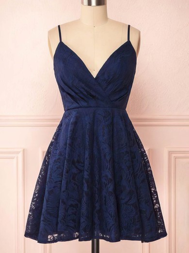 A-line V-neck Lace Short/Mini Homecoming Dresses With Ruffles #Favs020110405