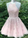 A-line Halter Tulle Short/Mini Homecoming Dresses With Lace #Favs020110447