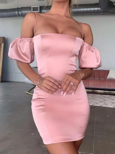 Sheath/Column Off-the-shoulder Satin Short/Mini Homecoming Dresses #Favs020110450