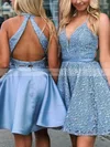 A-line High Neck Satin Short/Mini Homecoming Dresses With Lace #Favs020110412