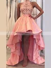 A-line High Neck Satin Asymmetrical Homecoming Dresses With Lace #Favs020110418