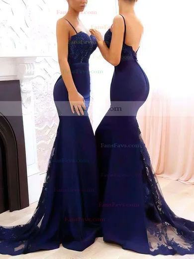 Trumpet/Mermaid Sweetheart Silk-like Satin Sweep Train Appliques Lace Prom Dresses #Favs020105493