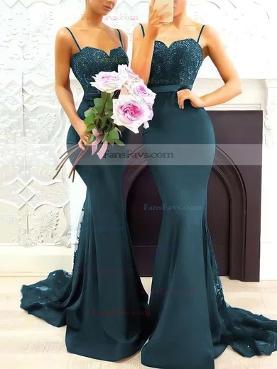 Trumpet/Mermaid Sweetheart Silk-like Satin Sweep Train Appliques Lace Prom Dresses #Favs020105493