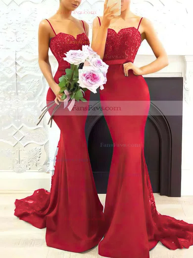Trumpet/Mermaid Sweetheart Silk-like Satin Sweep Train Appliques Lace Prom Dresses #Favs020105493