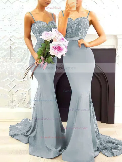 Trumpet/Mermaid Sweetheart Silk-like Satin Sweep Train Appliques Lace Prom Dresses #Favs020105493