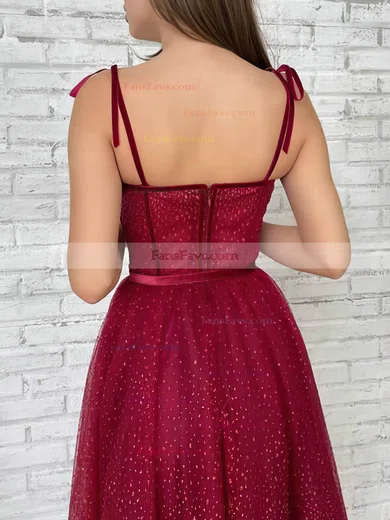 A-line Sweetheart Glitter Tea-length Homecoming Dresses With Sashes / Ribbons #Favs020110545