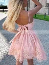 A-line V-neck Lace Tulle Short/Mini Homecoming Dresses With Appliques Lace #Favs020110546