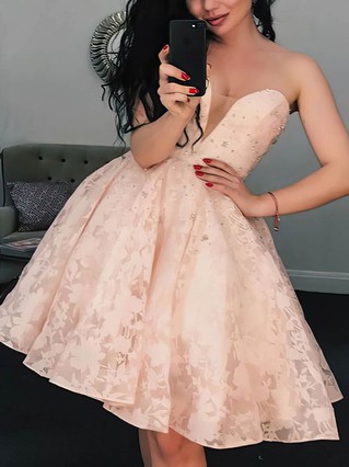 A-line Sweetheart Lace Tulle Knee-length Homecoming Dresses With Beading #Favs020110555 A-line Sweetheart Lace Tulle Knee-length Homecoming Dresses With Beading #Favs020110555