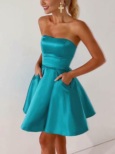 A-line Strapless Silk-like Satin Short/Mini Homecoming Dresses With Pockets #Favs020110520