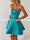 A-line Strapless Silk-like Satin Short/Mini Homecoming Dresses With Pockets #Favs020110520