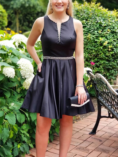 A-line Scoop Neck Silk-like Satin Short/Mini Homecoming Dresses With Pockets #Favs020110523