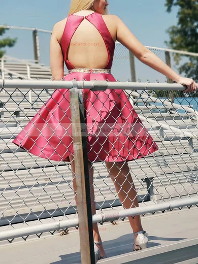 A-line Scoop Neck Satin Short/Mini Homecoming Dresses With Beading #Favs020110525