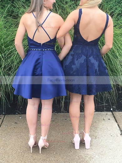 A-line Square Neckline Satin Short/Mini Homecoming Dresses With Pockets #Favs020110532