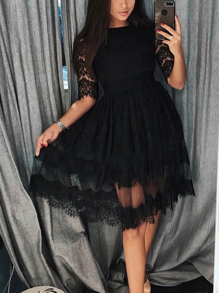 A-line Scoop Neck Lace Tulle Knee-length Homecoming Dresses #Favs020110533 A-line Scoop Neck Lace Tulle Knee-length Homecoming Dresses #Favs020110533