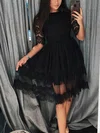 A-line Scoop Neck Lace Tulle Knee-length Homecoming Dresses #Favs020110533