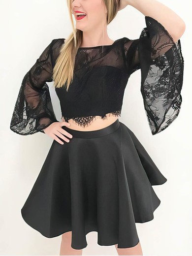 A-line Square Neckline Lace Silk-like Satin Short/Mini Homecoming Dresses #Favs020110539