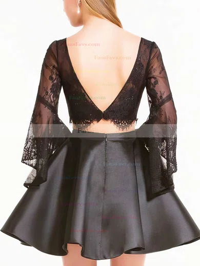 A-line Square Neckline Lace Silk-like Satin Short/Mini Homecoming Dresses #Favs020110539