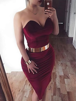 Sheath/Column Sweetheart Velvet Tea-length Homecoming Dresses With Sashes / Ribbons #Favs020110541 Sheath/Column Sweetheart Velvet Tea-length Homecoming Dresses With Sashes / Ribbons #Favs020110541