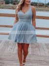 A-line V-neck Shimmer Crepe Short/Mini Homecoming Dresses With Pockets #Favs020110330