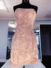 Sheath/Column Strapless Lace Tulle Short/Mini Homecoming Dresses With Appliques Lace #Favs020110335