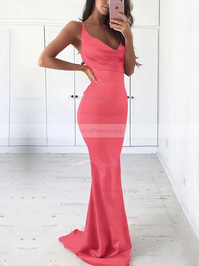 Sheath/Column Cowl Neck Silk-like Satin Sweep Train Prom Dresses #Favs020105542