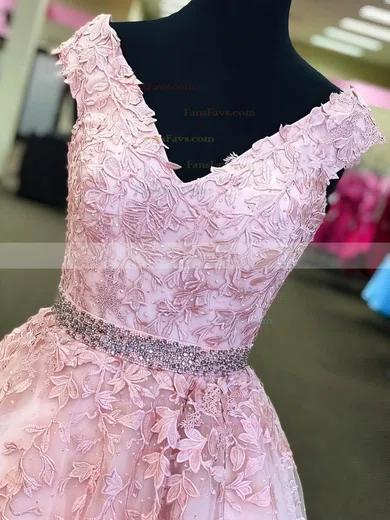 Princess V-neck Tulle Floor-length Beading Prom Dresses #Favs020105561