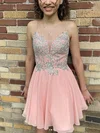 A-line V-neck Chiffon Short/Mini Homecoming Dresses With Appliques Lace #Favs020110355