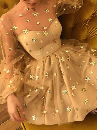 A-line Scoop Neck Tulle Short/Mini Homecoming Dresses With Sequins #Favs020110451 A-line Scoop Neck Tulle Short/Mini Homecoming Dresses With Sequins #Favs020110451