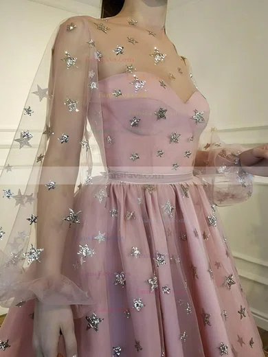 A-line Scoop Neck Tulle Short/Mini Homecoming Dresses With Sequins #Favs020110451