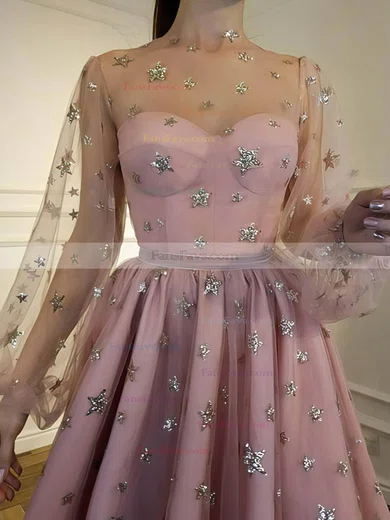 A-line Scoop Neck Tulle Short/Mini Homecoming Dresses With Sequins #Favs020110451