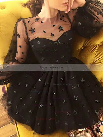 A-line Scoop Neck Tulle Short/Mini Homecoming Dresses With Sequins #Favs020110451