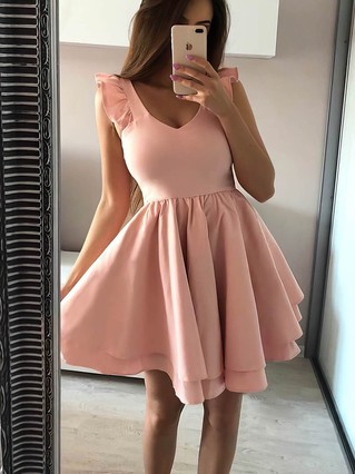 A-line V-neck Stretch Crepe Short/Mini Homecoming Dresses With Tiered #Favs020110463 A-line V-neck Stretch Crepe Short/Mini Homecoming Dresses With Tiered #Favs020110463