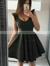A-line V-neck Stretch Crepe Short/Mini Homecoming Dresses With Tiered #Favs020110463