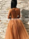 A-line V-neck Tulle Tea-length Homecoming Dresses With Appliques Lace #Favs020110464
