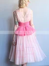 A-line V-neck Chiffon Tea-length Homecoming Dresses With Ruffles #Favs020110468
