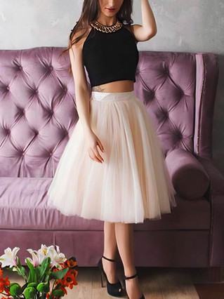 A-line Scoop Neck Tulle Knee-length Homecoming Dresses With Beading #Favs020110474 A-line Scoop Neck Tulle Knee-length Homecoming Dresses With Beading #Favs020110474