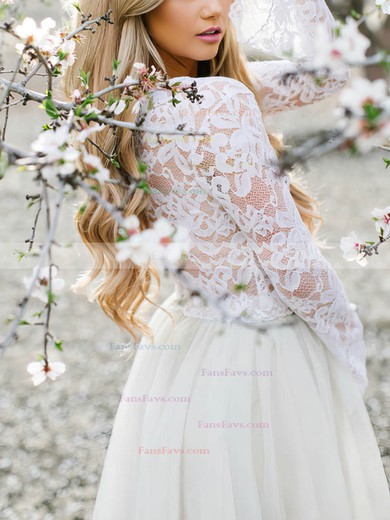 A-line Scoop Neck Lace Tulle Knee-length Homecoming Dresses With Appliques Lace #Favs020110476