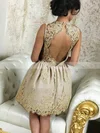 A-line V-neck Lace Tulle Short/Mini Homecoming Dresses With Appliques Lace #Favs020110478