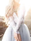 A-line V-neck Lace Tulle Tea-length Homecoming Dresses With Appliques Lace #Favs020110479