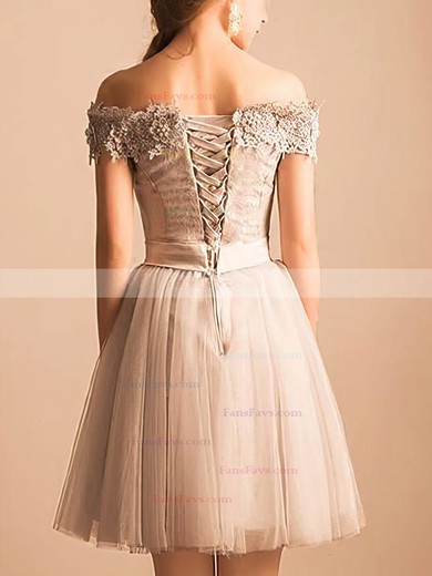 A-line Off-the-shoulder Lace Tulle Short/Mini Homecoming Dresses With Beading #Favs020110480