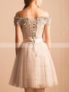 A-line Off-the-shoulder Lace Tulle Short/Mini Homecoming Dresses With Beading #Favs020110480