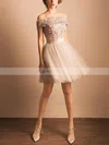 A-line Off-the-shoulder Lace Tulle Short/Mini Homecoming Dresses With Beading #Favs020110480
