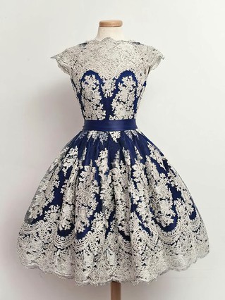 A-line Scoop Neck Lace Tulle Knee-length Homecoming Dresses #Favs020110482 A-line Scoop Neck Lace Tulle Knee-length Homecoming Dresses #Favs020110482