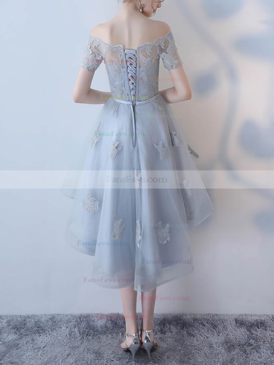 A-line Off-the-shoulder Organza Asymmetrical Homecoming Dresses With Appliques Lace #Favs020110484