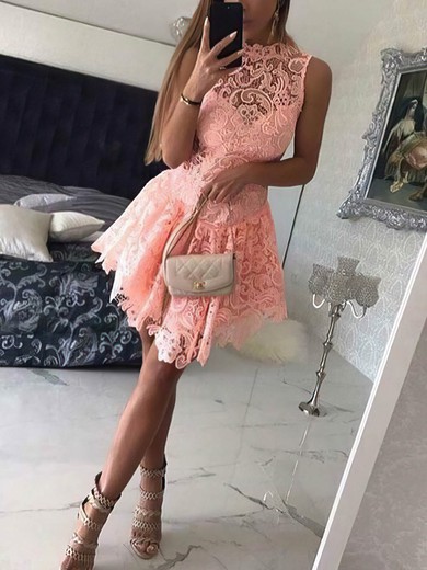A-line High Neck Lace Short/Mini Homecoming Dresses #Favs020110490