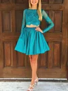 A-line Square Neckline Lace Silk-like Satin Short/Mini Homecoming Dresses With Appliques Lace #Favs020110494