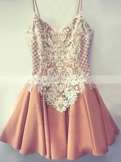 A-line V-neck Stretch Crepe Short/Mini Homecoming Dresses With Appliques Lace #Favs020110499