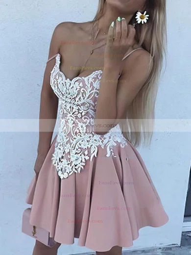 A-line V-neck Stretch Crepe Short/Mini Homecoming Dresses With Appliques Lace #Favs020110499