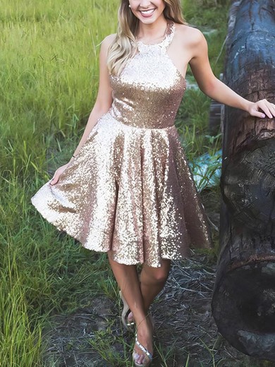 A-line Halter Sequined Knee-length Homecoming Dresses #Favs020110503